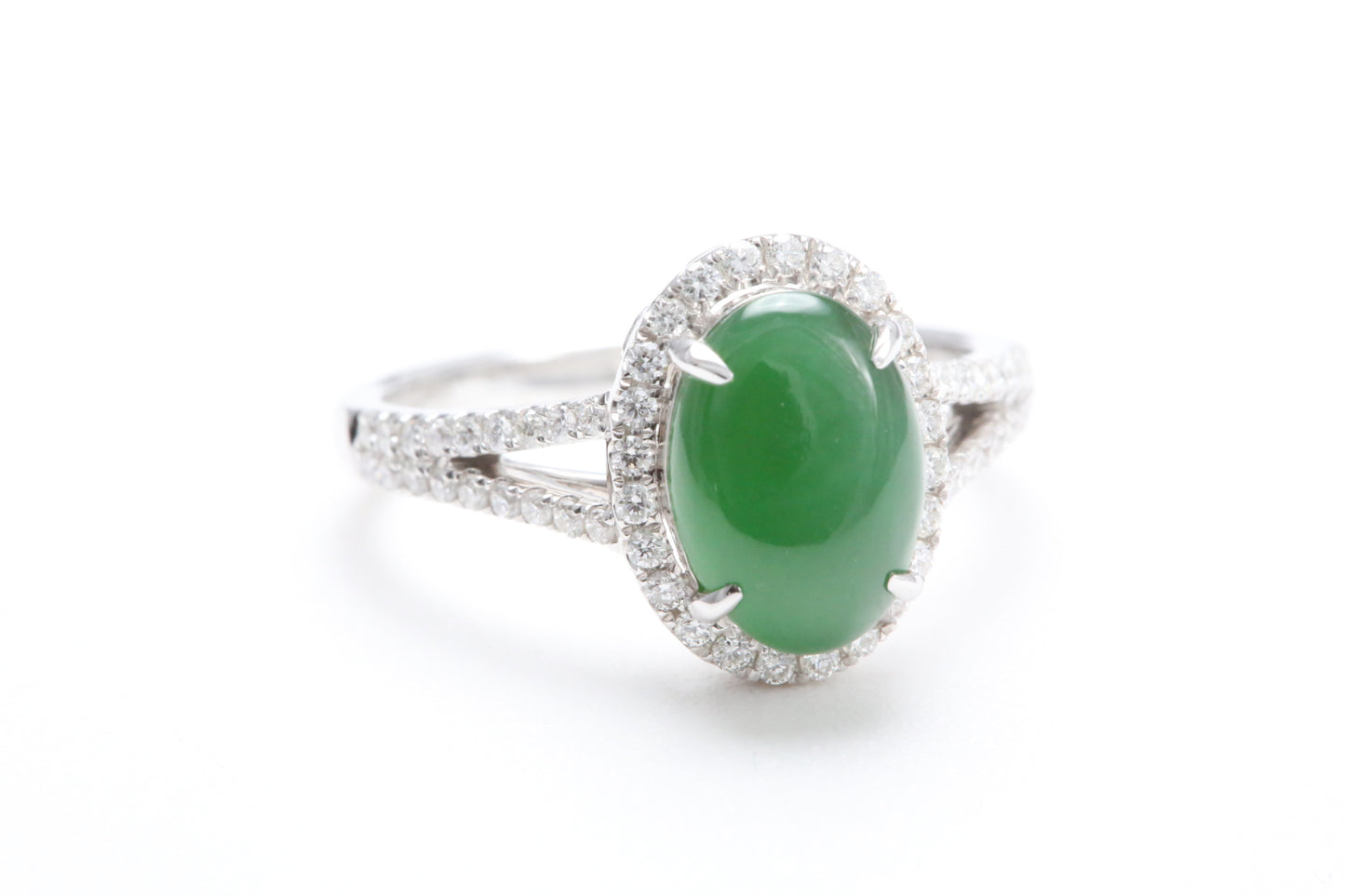 Jadeite and Diamond Halo Ring