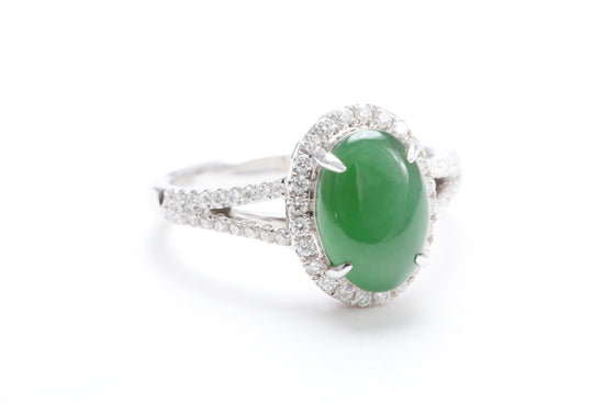 Jadeite and Diamond Halo Ring