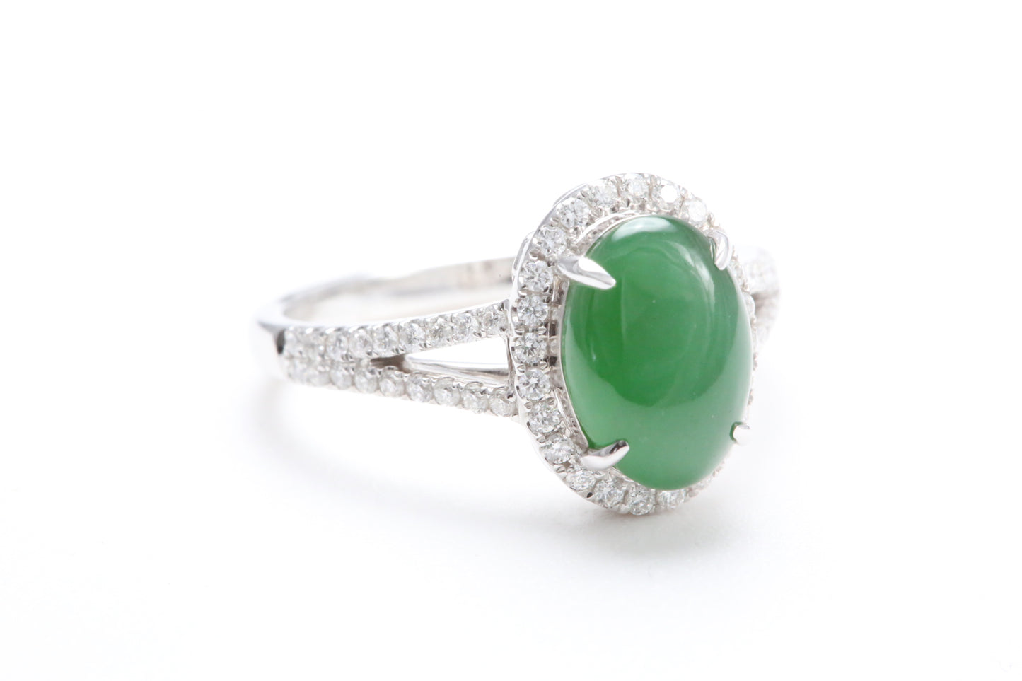 Jadeite and Diamond Halo Ring