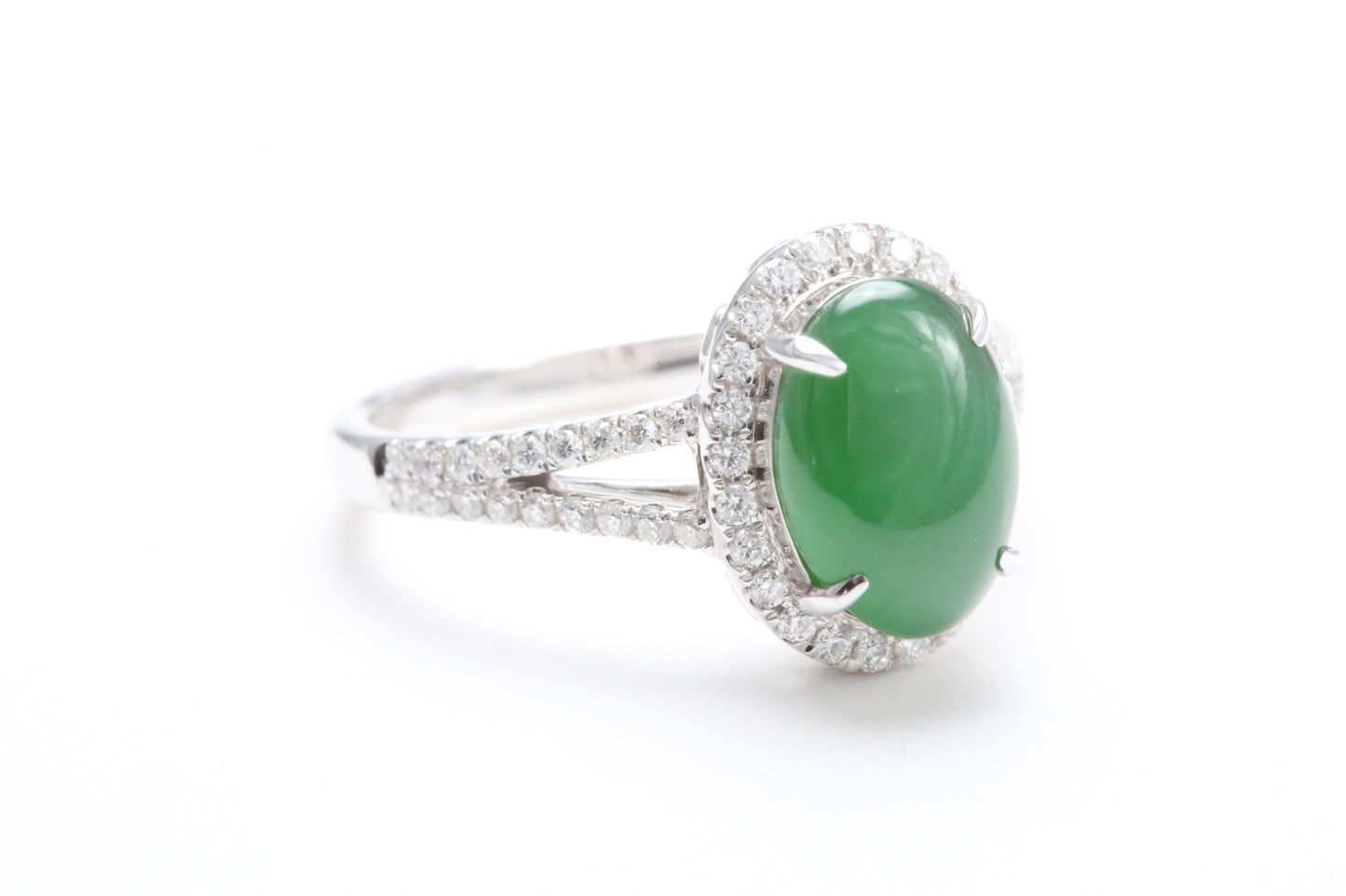 Jadeite and Diamond Halo Ring