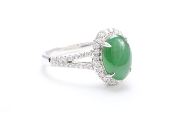 Jadeite and Diamond Halo Ring