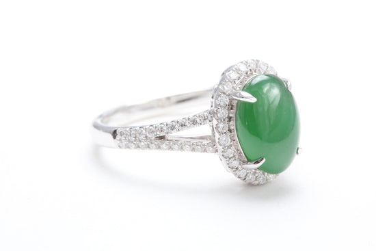 Jadeite and Diamond Halo Ring