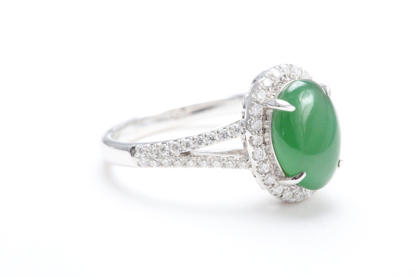 Jadeite and Diamond Halo Ring