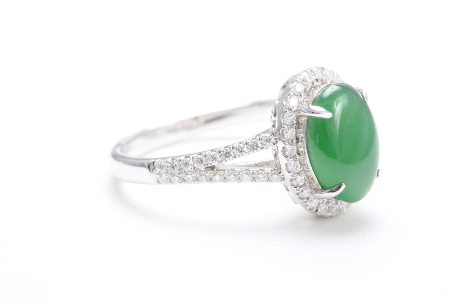 Jadeite and Diamond Halo Ring