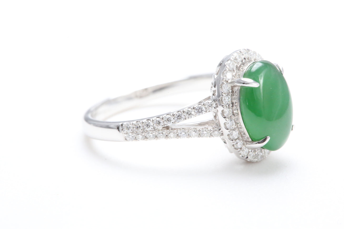 Jadeite and Diamond Halo Ring