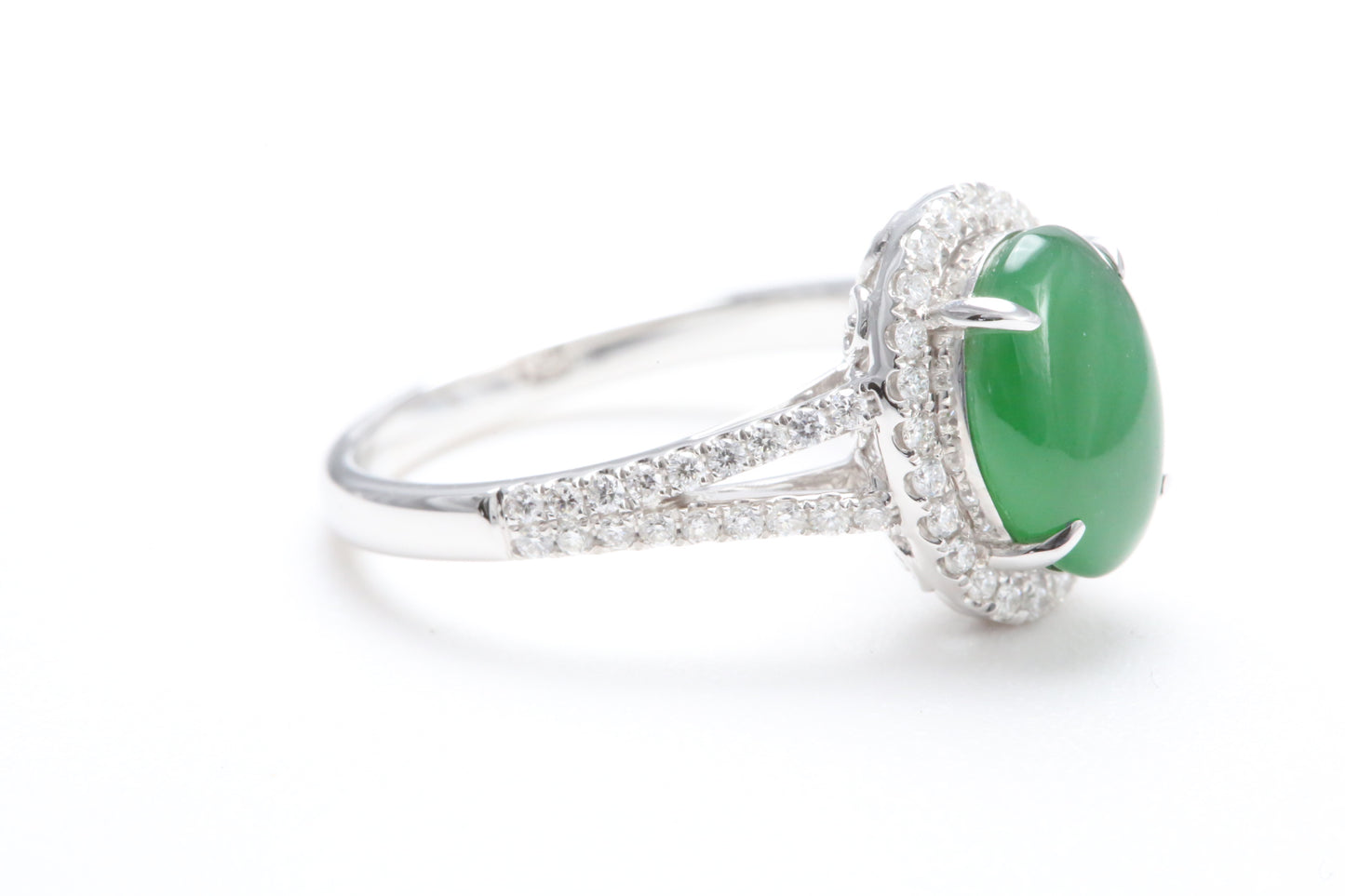 Jadeite and Diamond Halo Ring