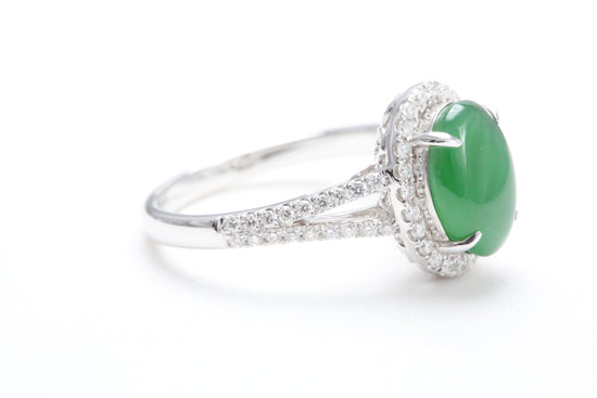 Jadeite and Diamond Halo Ring