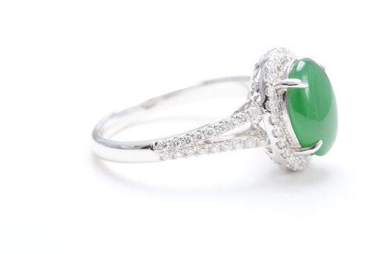 Jadeite and Diamond Halo Ring