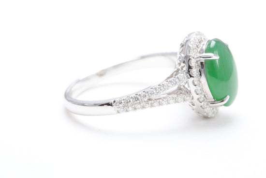 Jadeite and Diamond Halo Ring