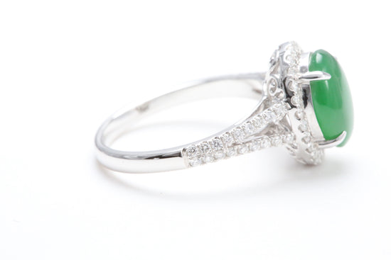 Jadeite and Diamond Halo Ring