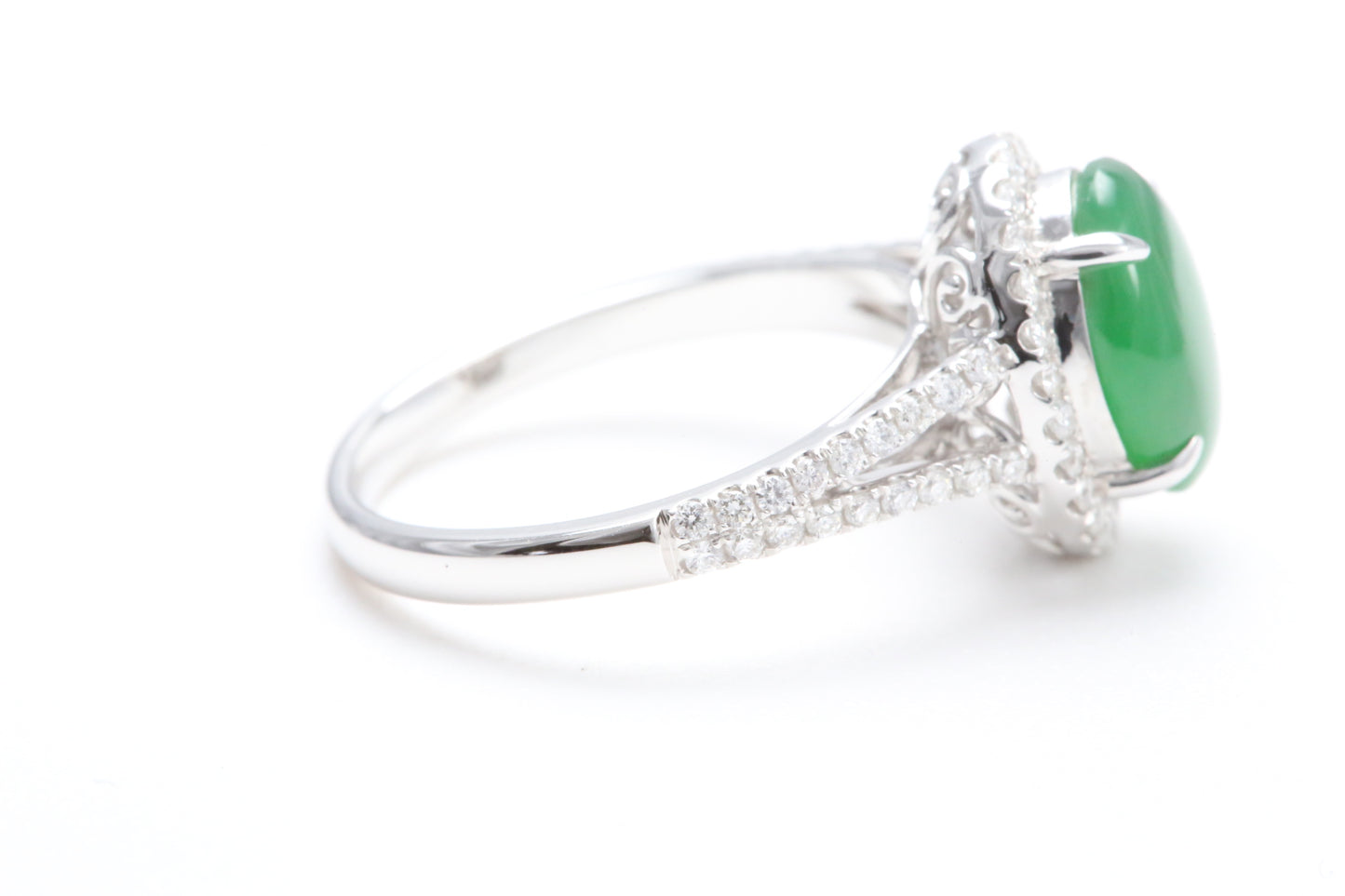 Jadeite and Diamond Halo Ring