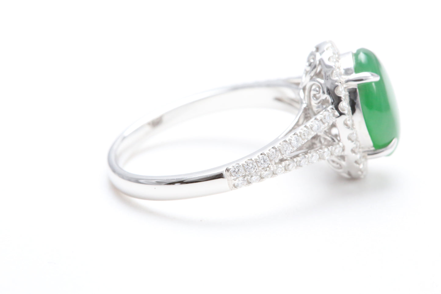 Jadeite and Diamond Halo Ring