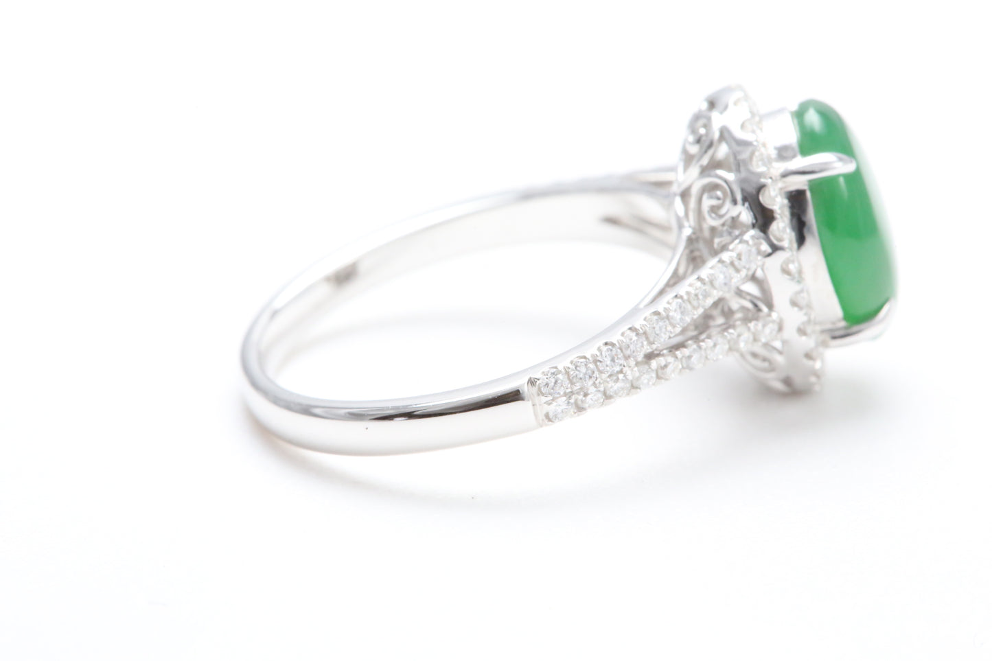 Jadeite and Diamond Halo Ring