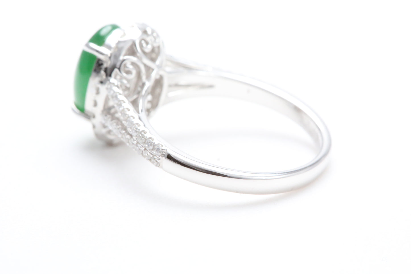 Jadeite and Diamond Halo Ring