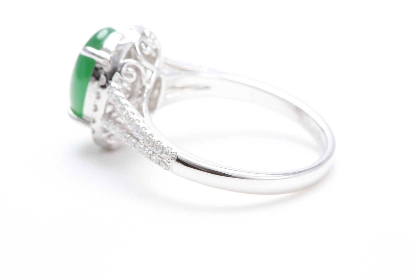 Jadeite and Diamond Halo Ring