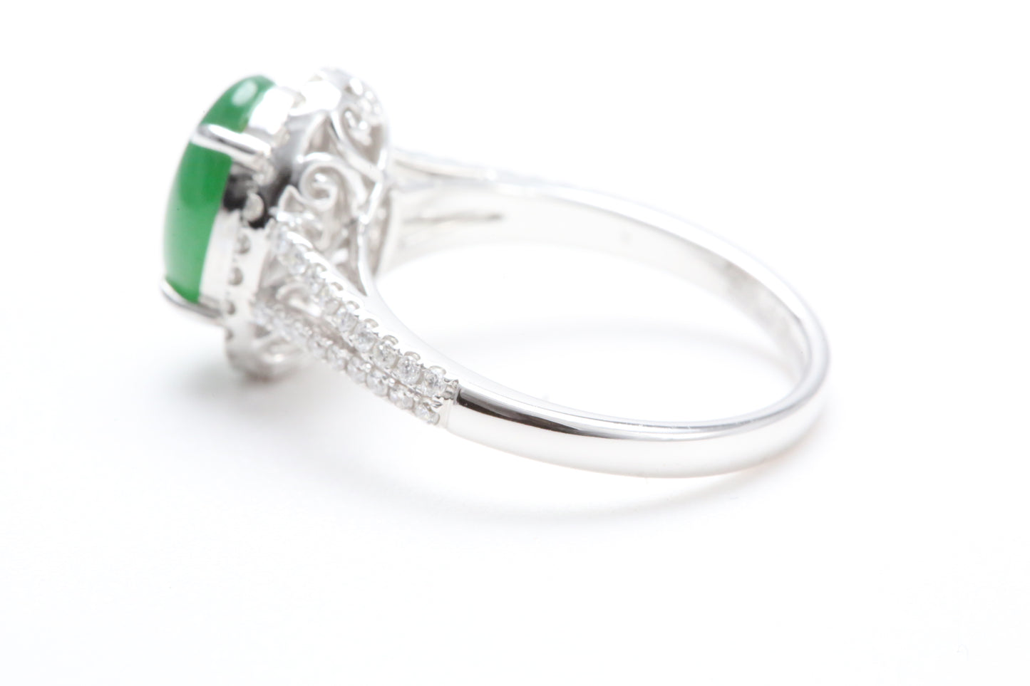 Jadeite and Diamond Halo Ring