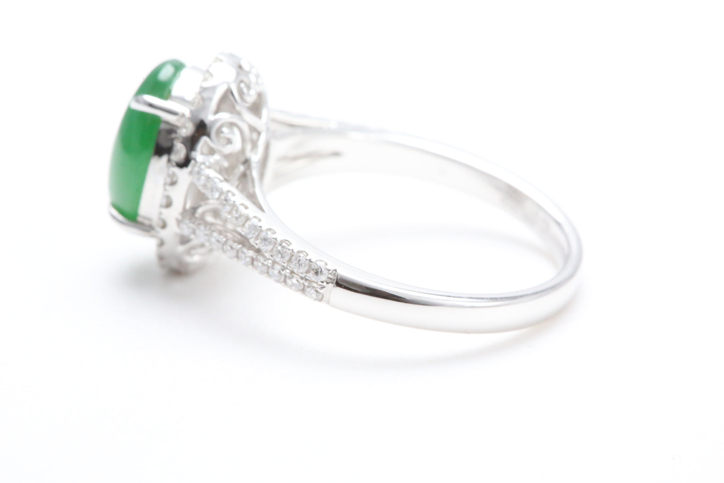 Jadeite and Diamond Halo Ring