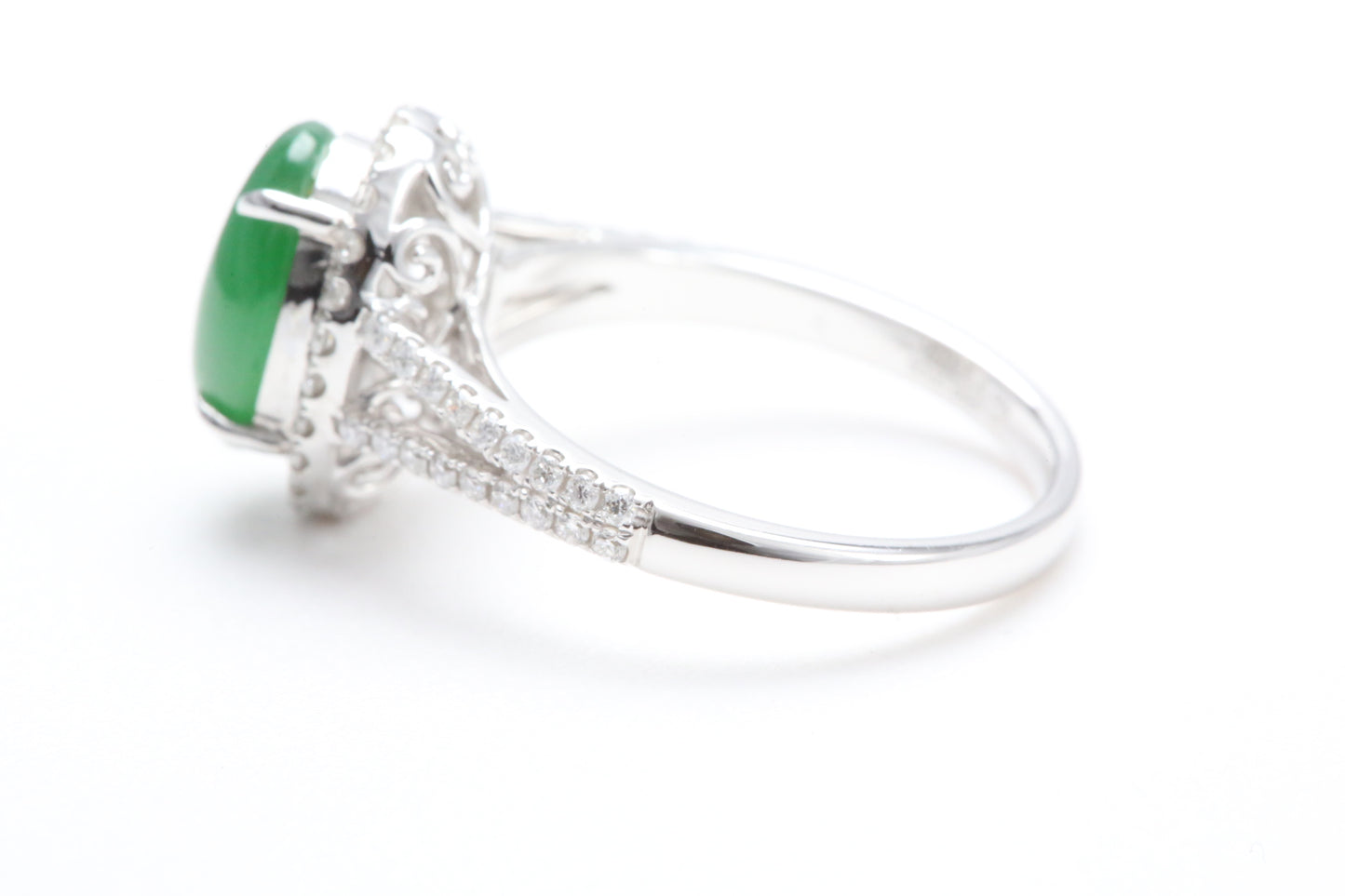 Jadeite and Diamond Halo Ring