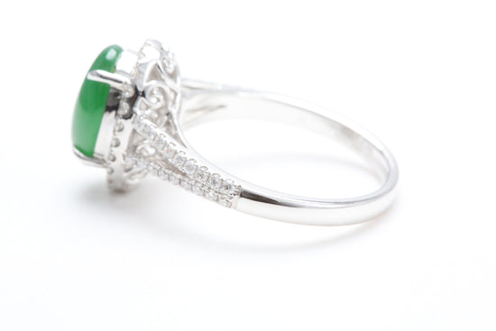 Jadeite and Diamond Halo Ring