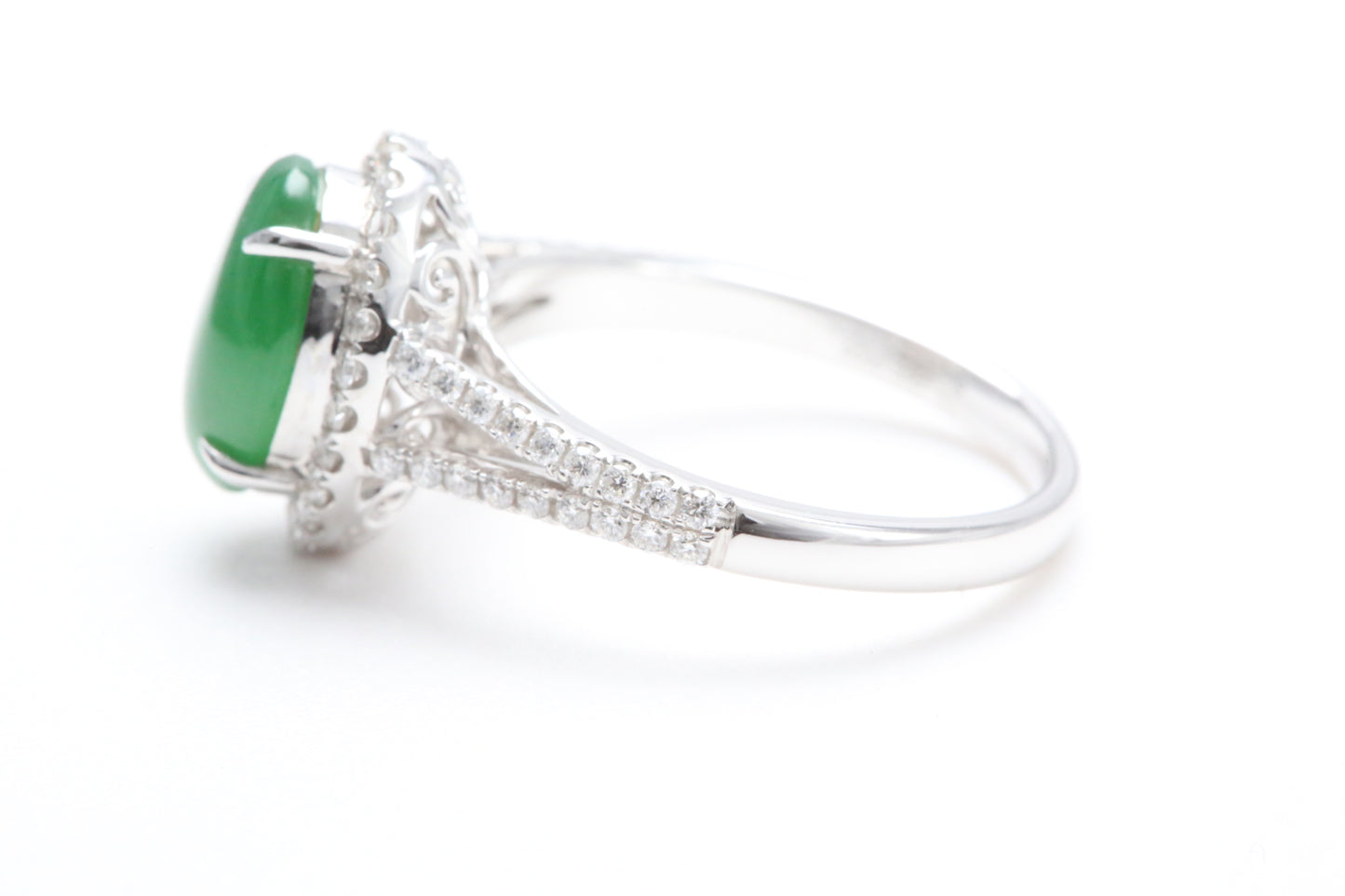 Jadeite and Diamond Halo Ring