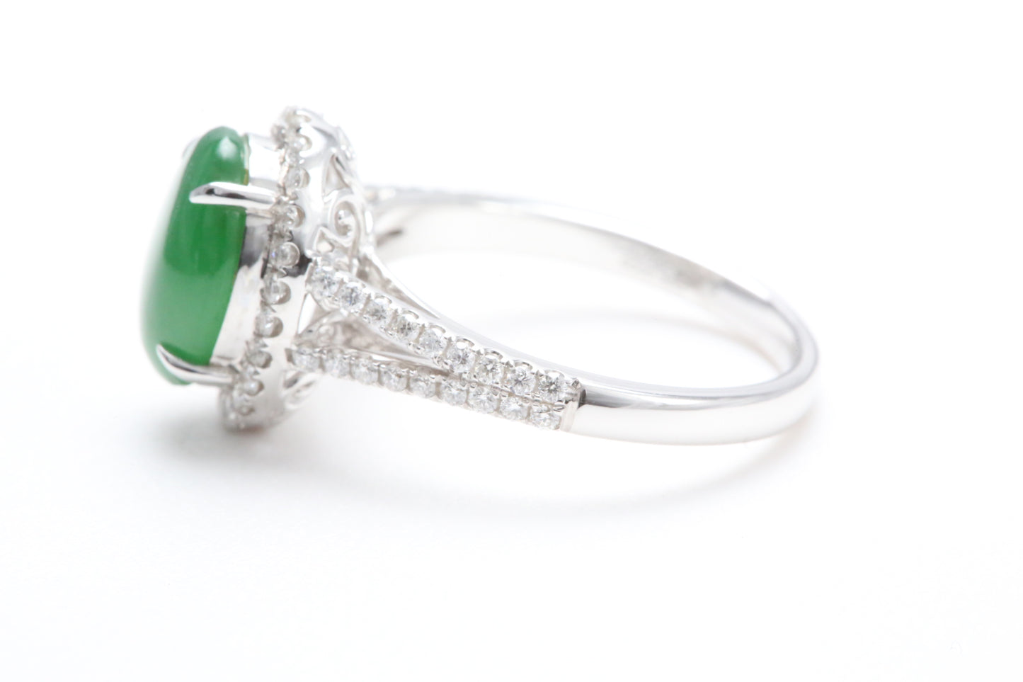 Jadeite and Diamond Halo Ring