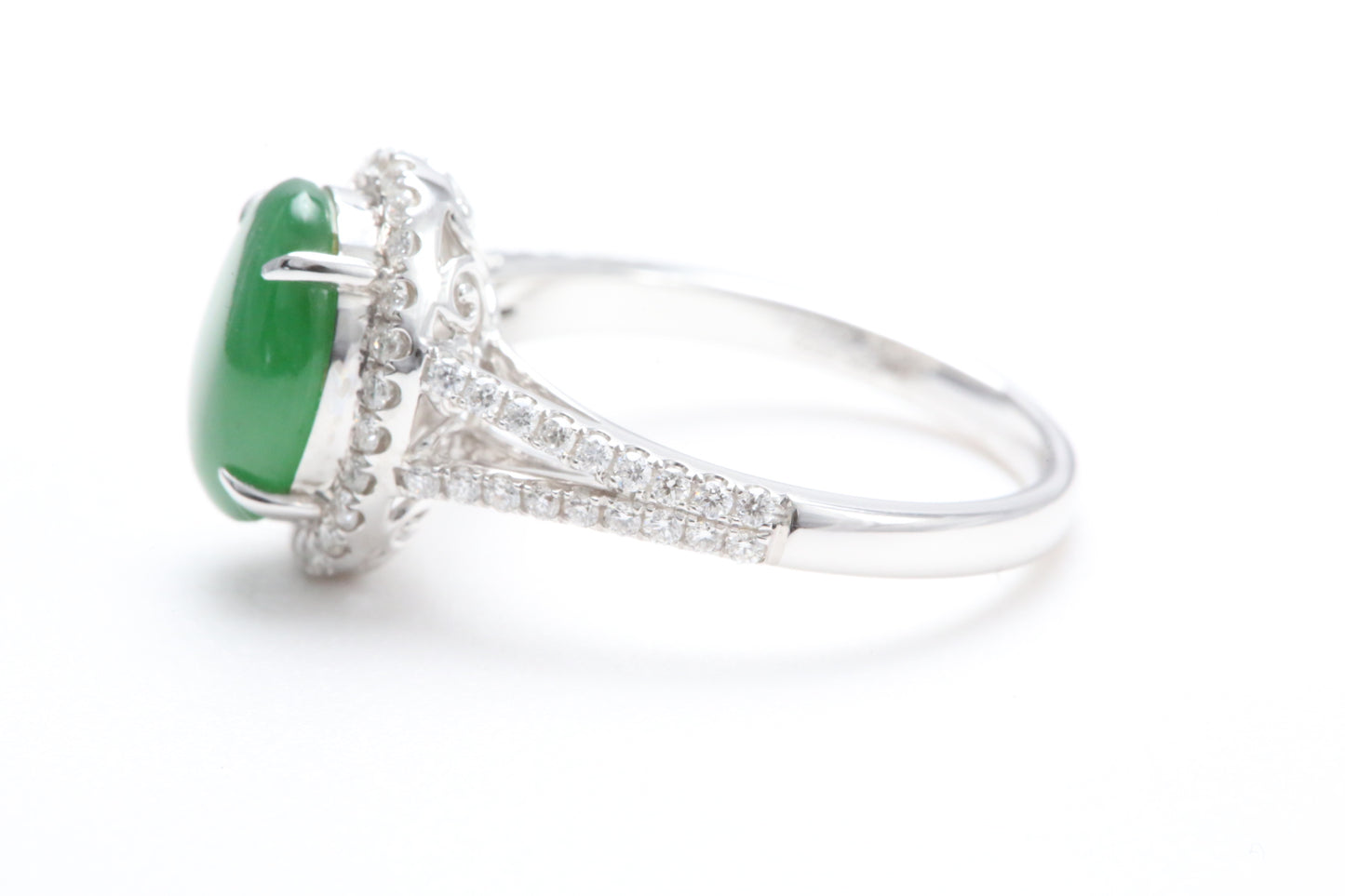 Jadeite and Diamond Halo Ring