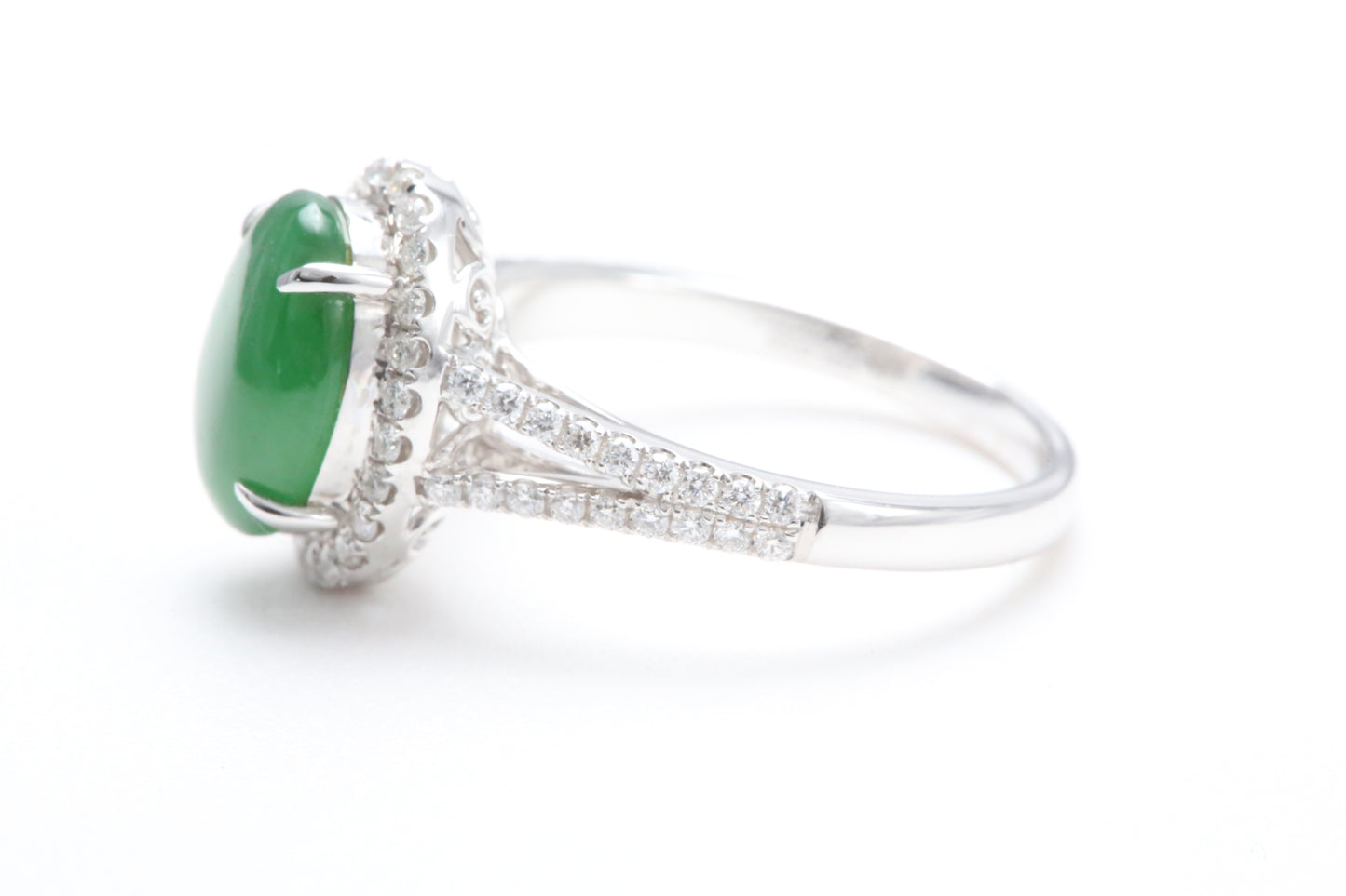 Jadeite and Diamond Halo Ring