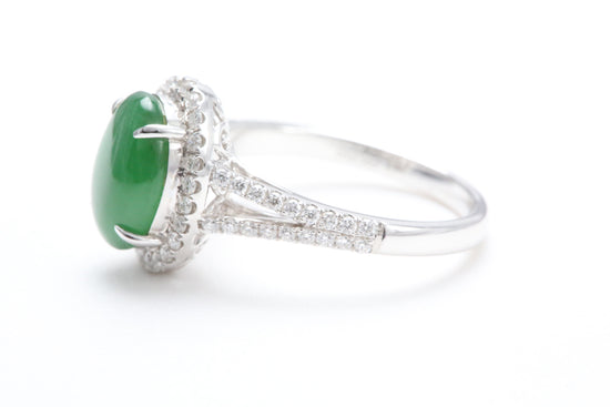 Jadeite and Diamond Halo Ring