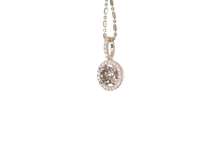 Brown Cognac Diamond Halo Pendant