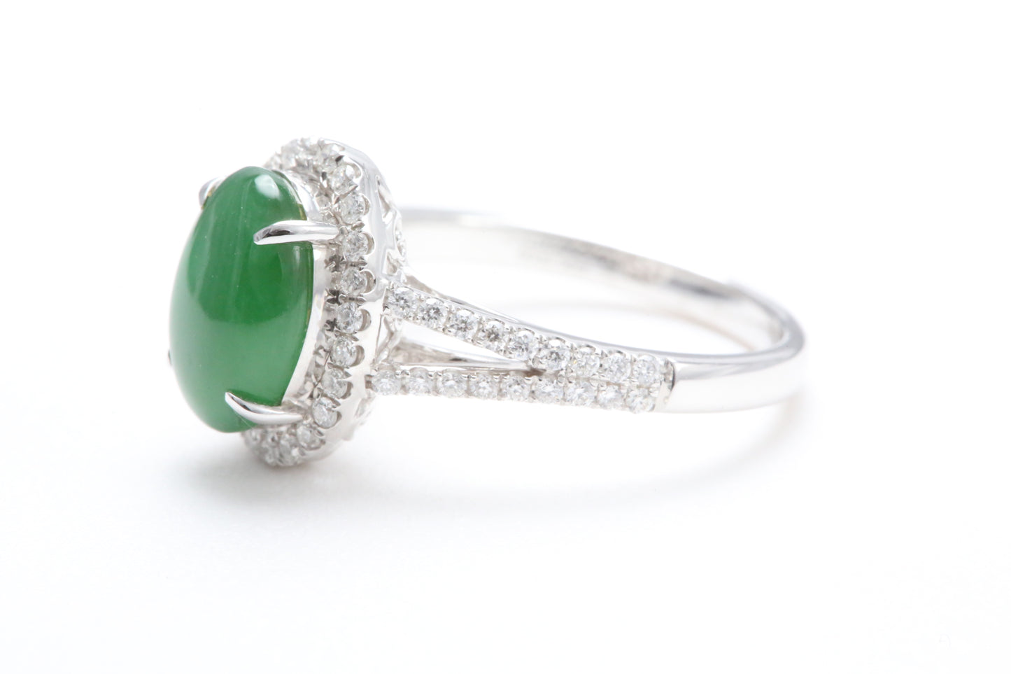 Jadeite and Diamond Halo Ring