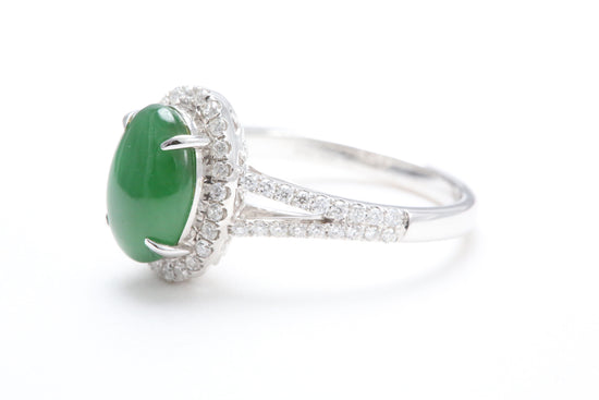 Jadeite and Diamond Halo Ring