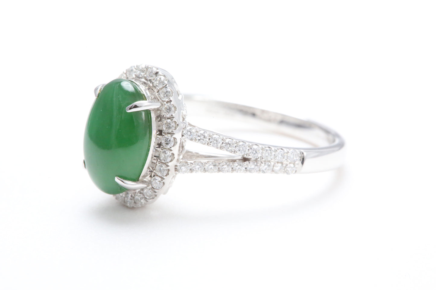 Jadeite and Diamond Halo Ring