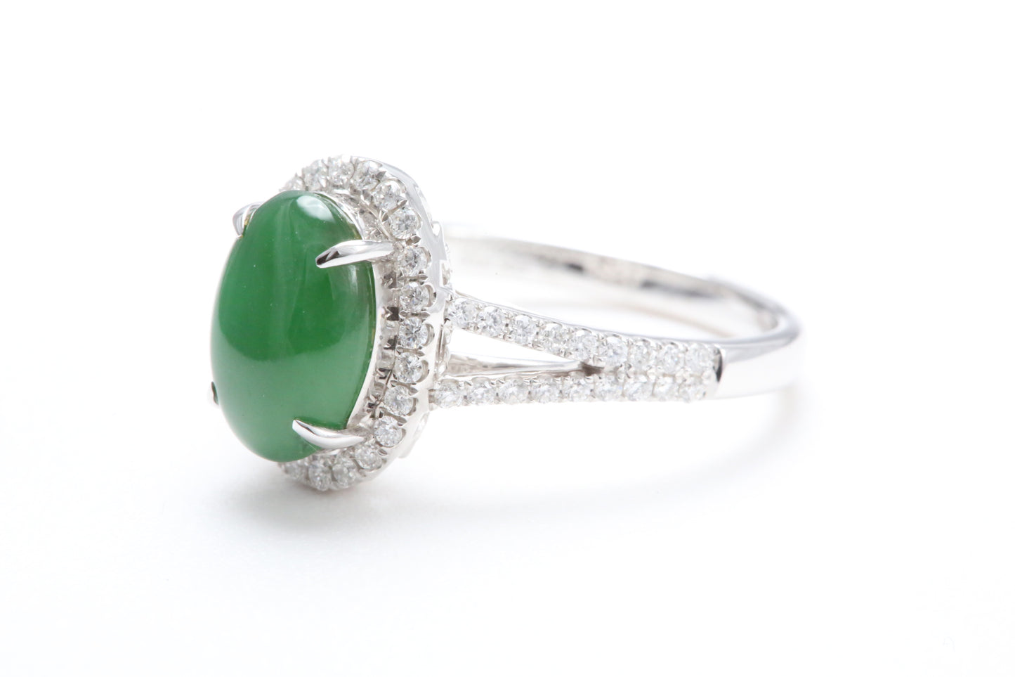 Jadeite and Diamond Halo Ring