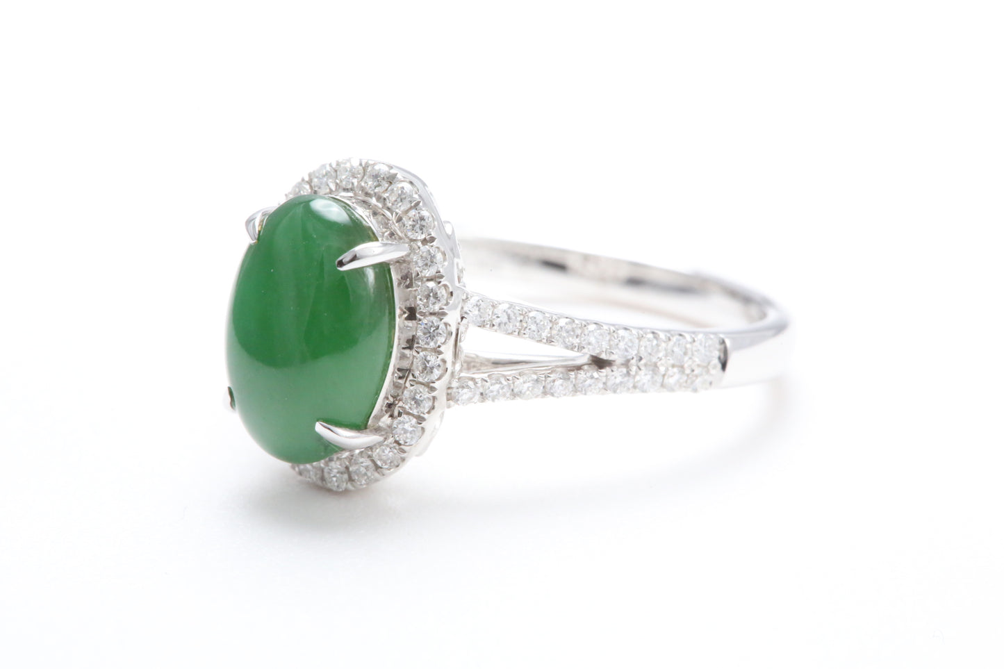 Jadeite and Diamond Halo Ring