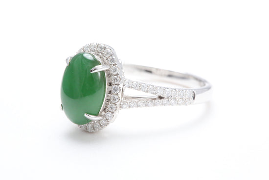 Jadeite and Diamond Halo Ring