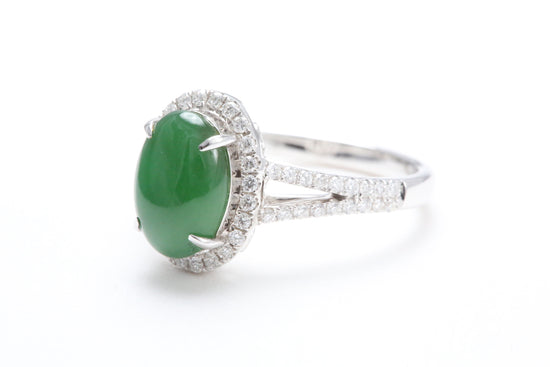 Jadeite and Diamond Halo Ring