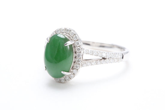 Jadeite and Diamond Halo Ring