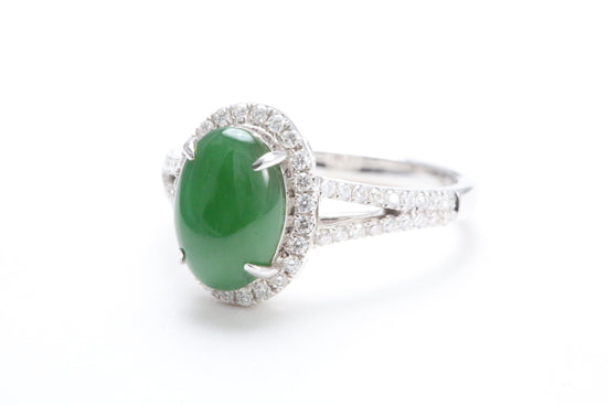 Jadeite and Diamond Halo Ring