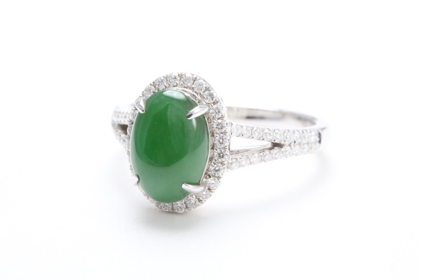 Jadeite and Diamond Halo Ring