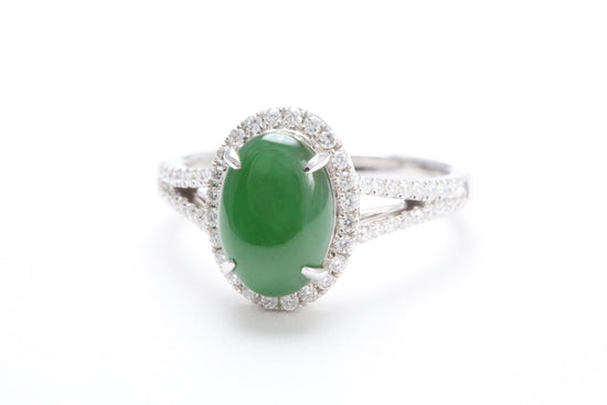 Jadeite and Diamond Halo Ring