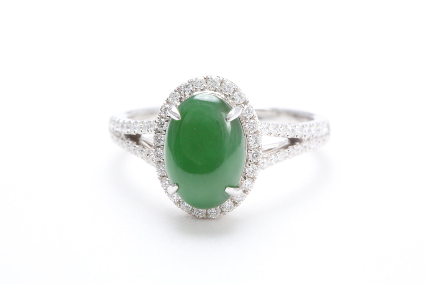 Jadeite and Diamond Halo Ring