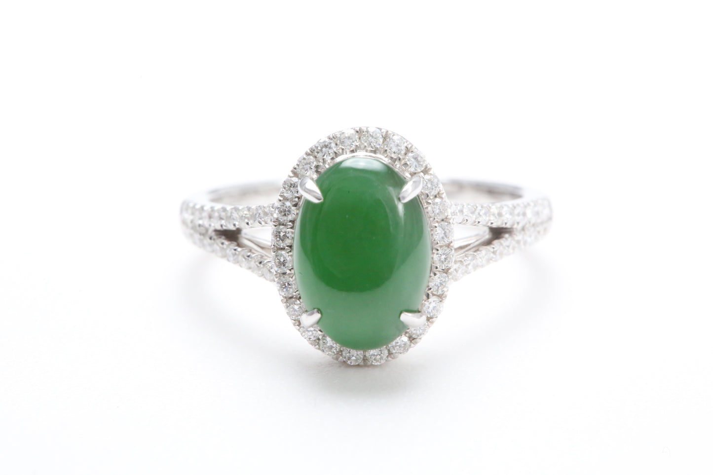 Jadeite and Diamond Halo Ring