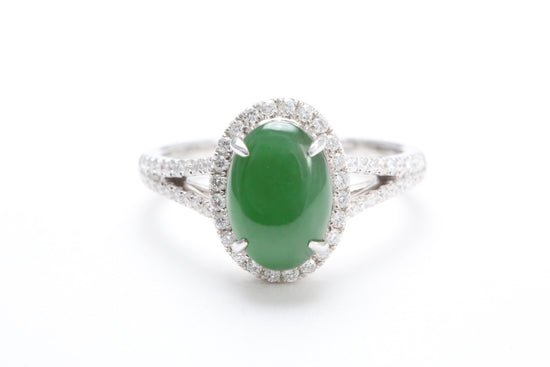 Jadeite and Diamond Halo Ring