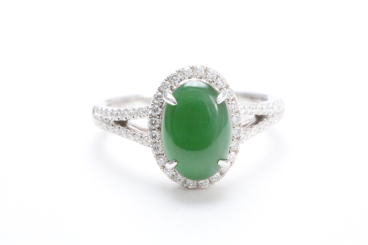 Jadeite and Diamond Halo Ring