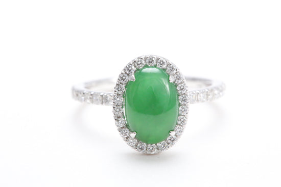 Oval Jadeite and Diamond Halo Ring