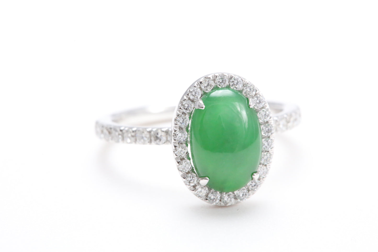 Oval Jadeite and Diamond Halo Ring