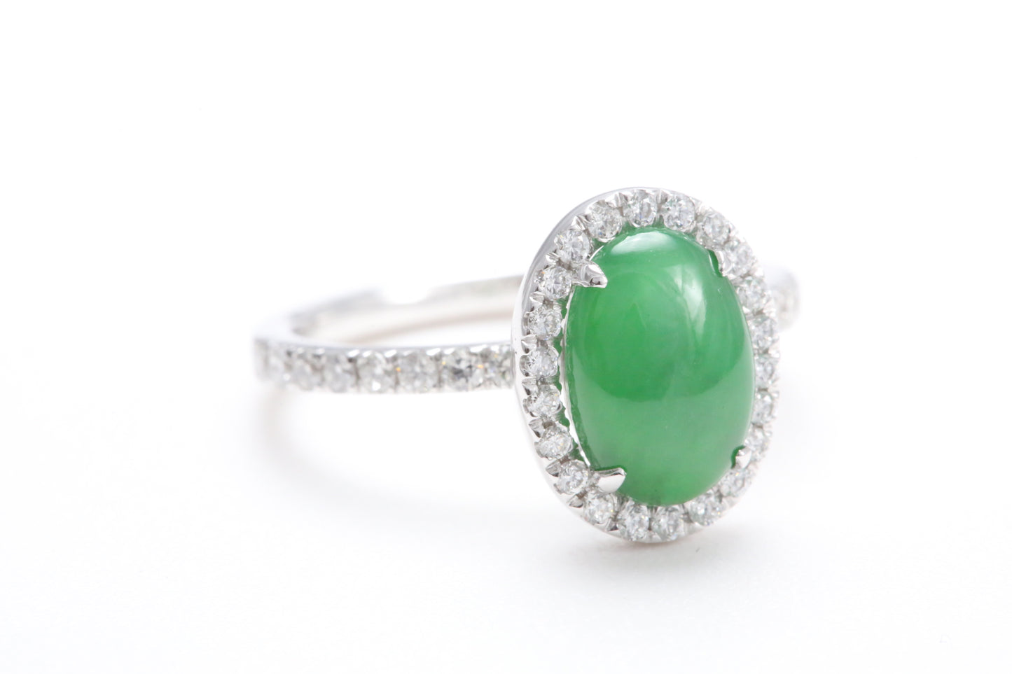 Oval Jadeite and Diamond Halo Ring