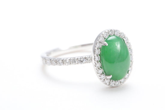 Oval Jadeite and Diamond Halo Ring