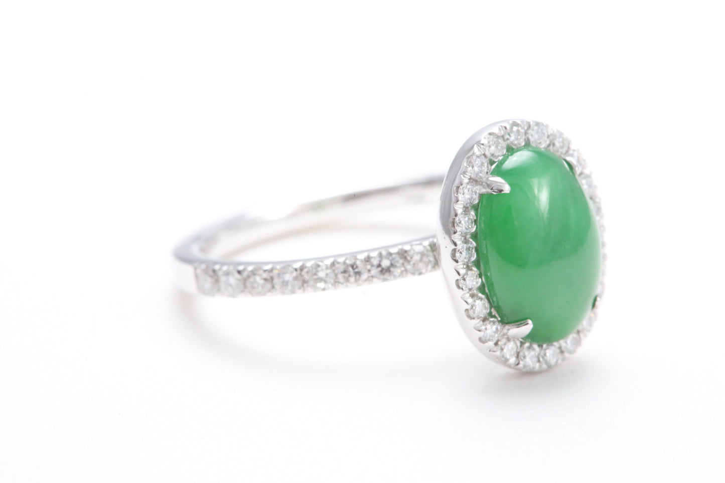 Oval Jadeite and Diamond Halo Ring