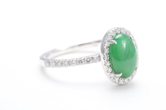 Oval Jadeite and Diamond Halo Ring